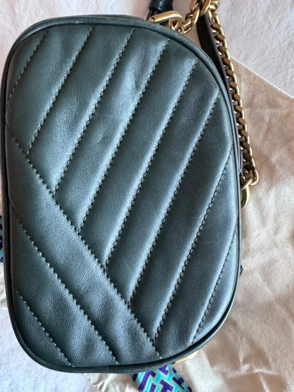 Tory Burch Kira Chevron Small Camera Bag Forest Green 90450